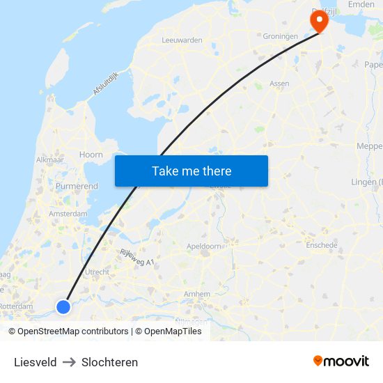 Liesveld to Slochteren map