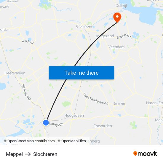 Meppel to Slochteren map