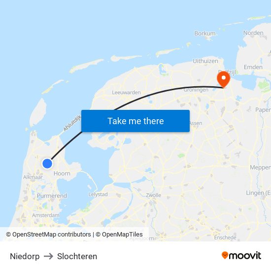 Niedorp to Slochteren map
