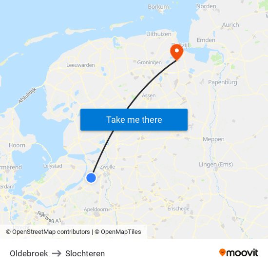 Oldebroek to Slochteren map