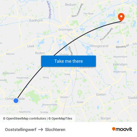 Ooststellingwerf to Slochteren map