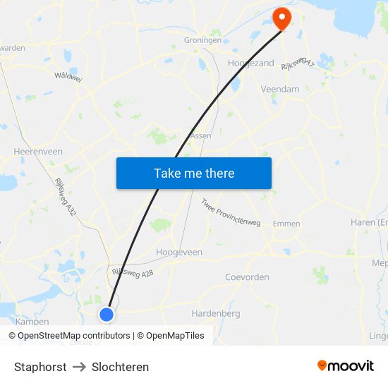 Staphorst to Slochteren map