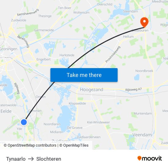 Tynaarlo to Slochteren map
