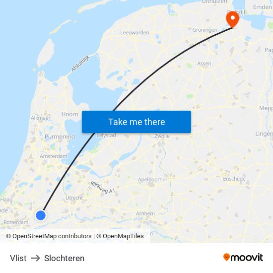 Vlist to Slochteren map