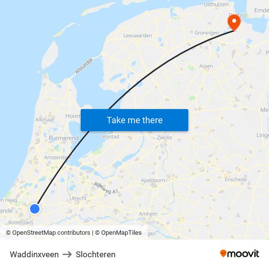 Waddinxveen to Slochteren map