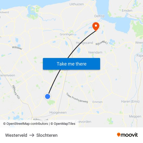 Westerveld to Slochteren map