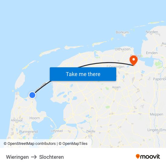 Wieringen to Slochteren map