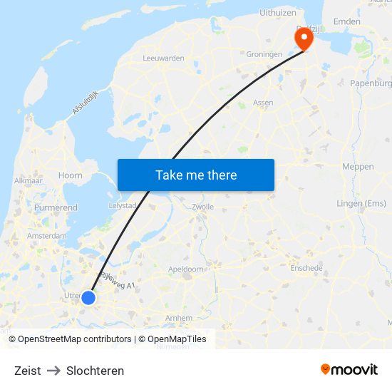 Zeist to Slochteren map