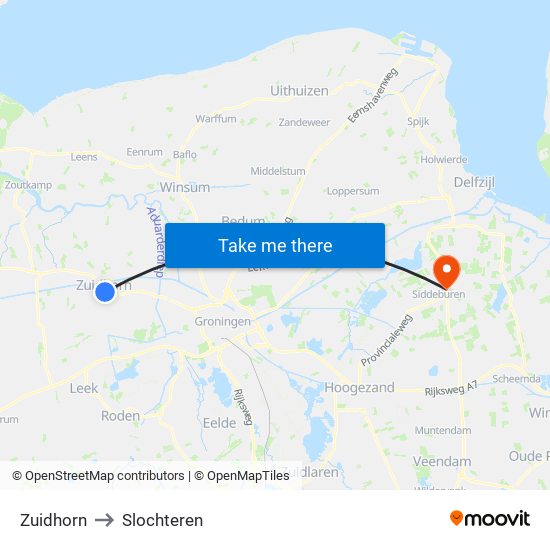 Zuidhorn to Slochteren map