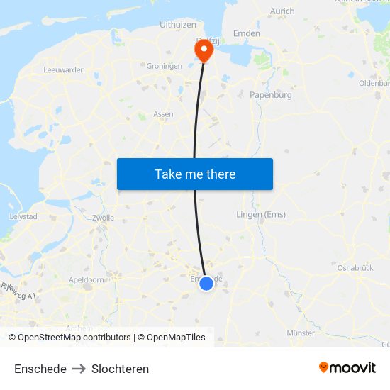 Enschede to Slochteren map