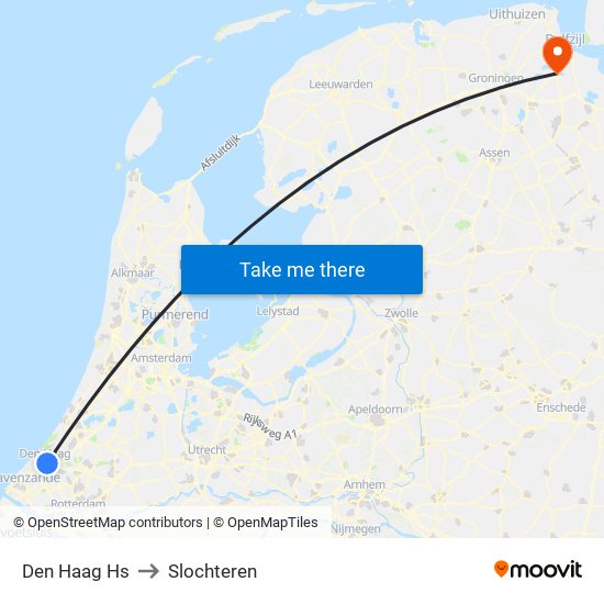 Den Haag Hs to Slochteren map