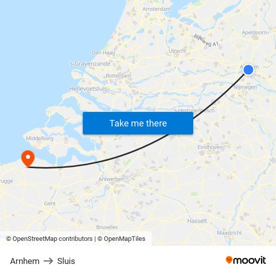 Arnhem to Sluis map