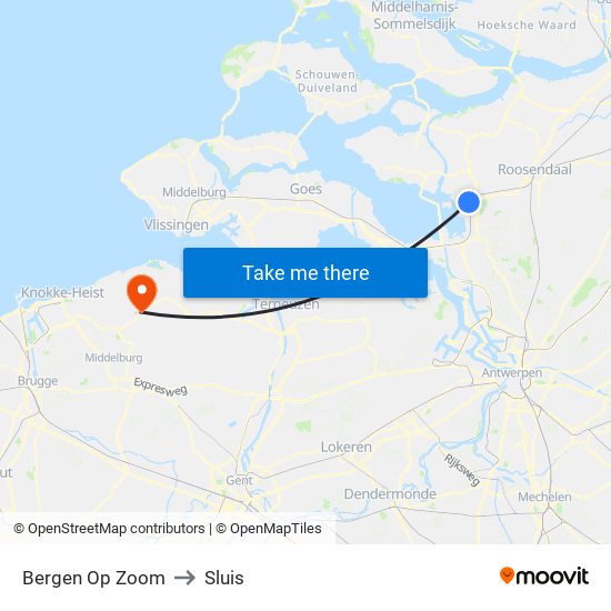 Bergen Op Zoom to Sluis map