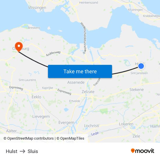 Hulst to Sluis map