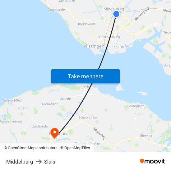 Middelburg to Sluis map