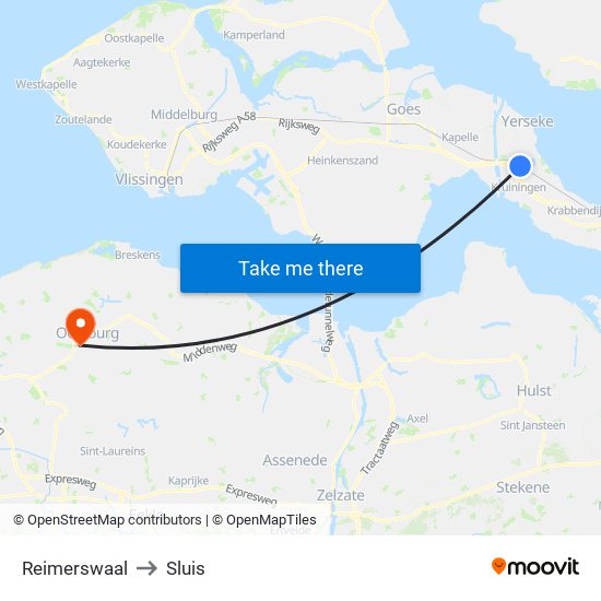 Reimerswaal to Sluis map