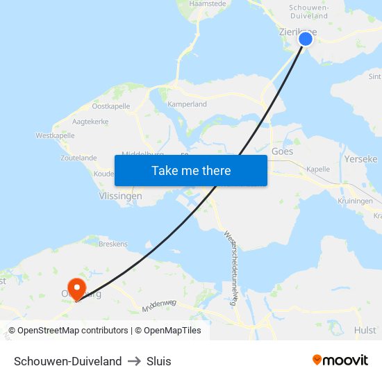 Schouwen-Duiveland to Sluis map
