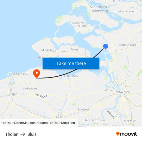 Tholen to Sluis map