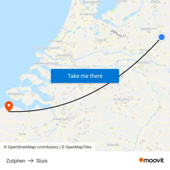 Zutphen to Sluis map