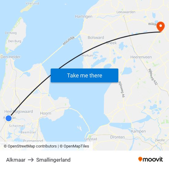 Alkmaar to Smallingerland map
