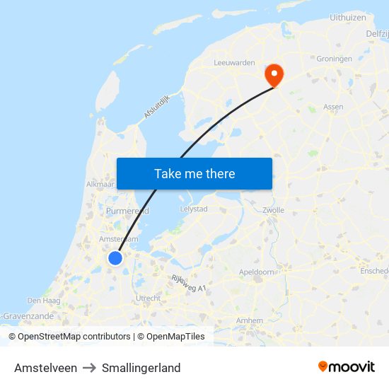 Amstelveen to Smallingerland map