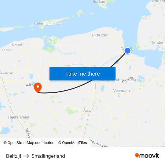 Delfzijl to Smallingerland map