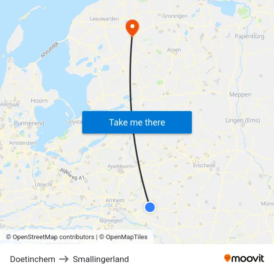 Doetinchem to Smallingerland map