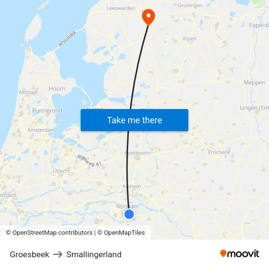 Groesbeek to Smallingerland map