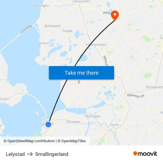 Lelystad to Smallingerland map