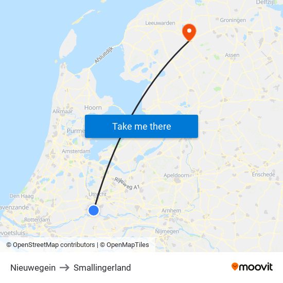 Nieuwegein to Smallingerland map