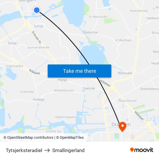 Tytsjerksteradiel to Smallingerland map