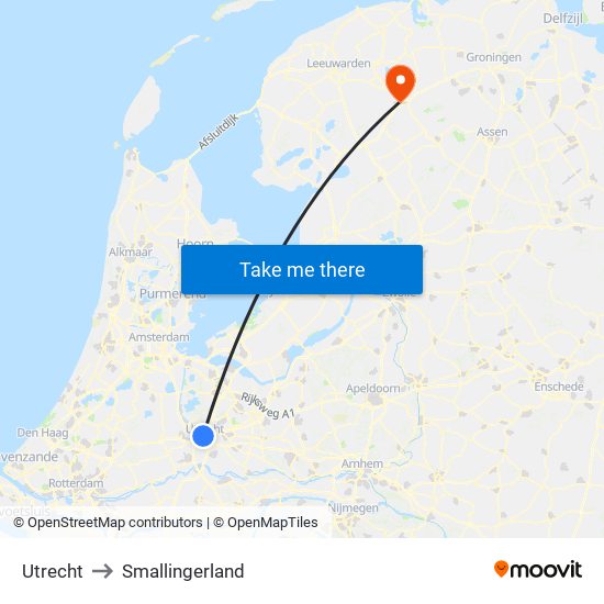 Utrecht to Smallingerland map