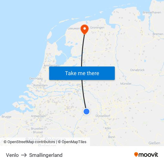 Venlo to Smallingerland map