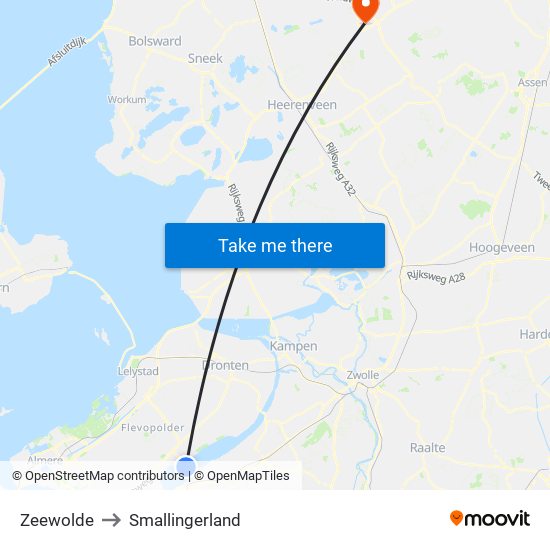 Zeewolde to Smallingerland map