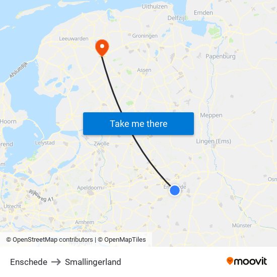 Enschede to Smallingerland map