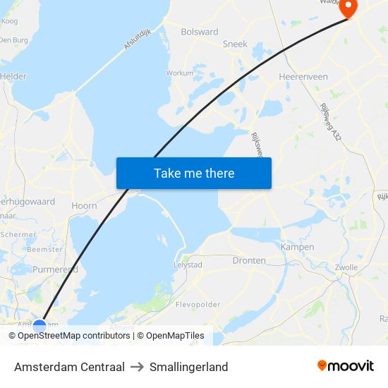 Amsterdam Centraal to Smallingerland map