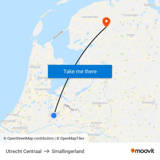 Utrecht Centraal to Smallingerland map