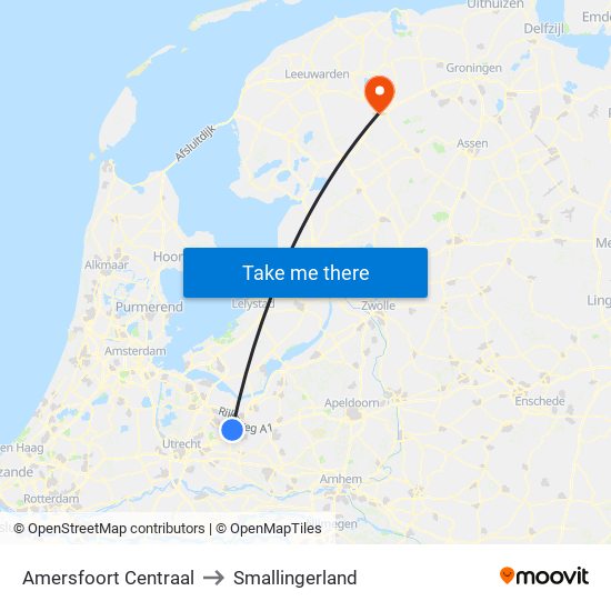 Amersfoort Centraal to Smallingerland map