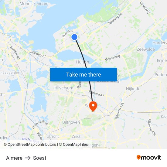 Almere to Soest map