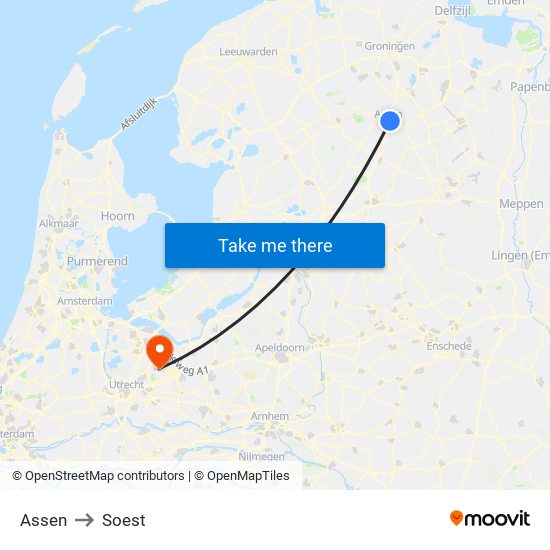 Assen to Soest map