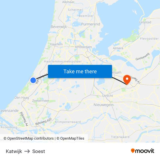 Katwijk to Soest map