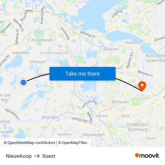 Nieuwkoop to Soest map