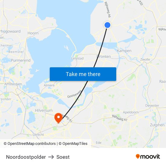 Noordoostpolder to Soest map