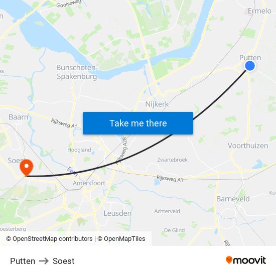 Putten to Soest map