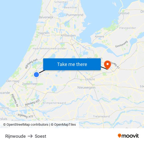 Rijnwoude to Soest map