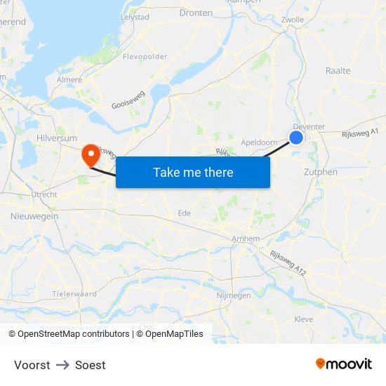 Voorst to Soest map