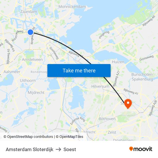 Amsterdam Sloterdijk to Soest map