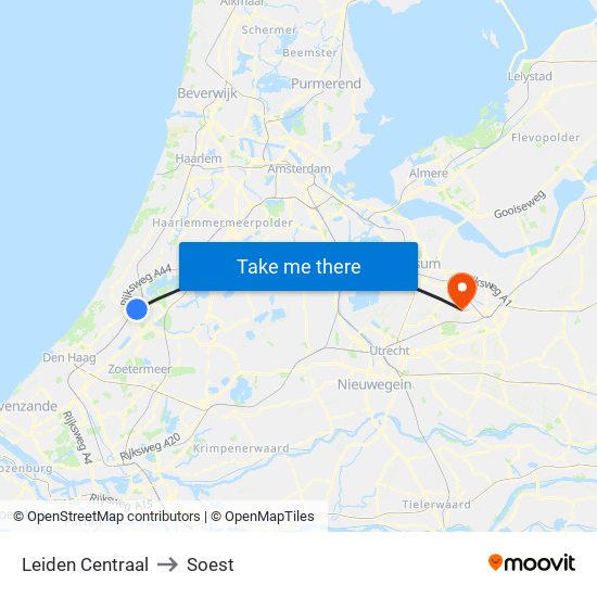 Leiden Centraal to Soest map