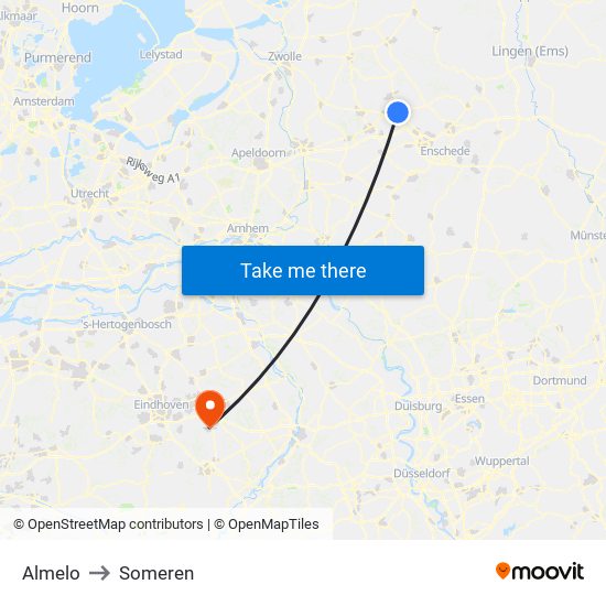 Almelo to Someren map