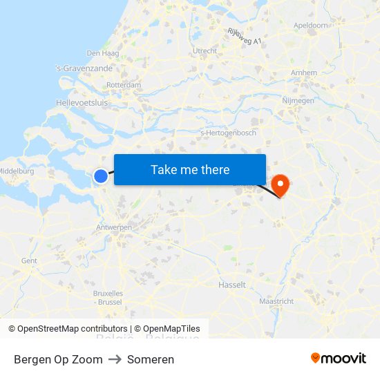 Bergen Op Zoom to Someren map